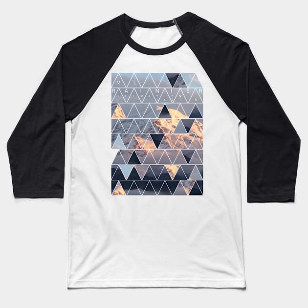 Mt Rainier Elevation 14,411ft Baseball T-Shirt by red-leaf